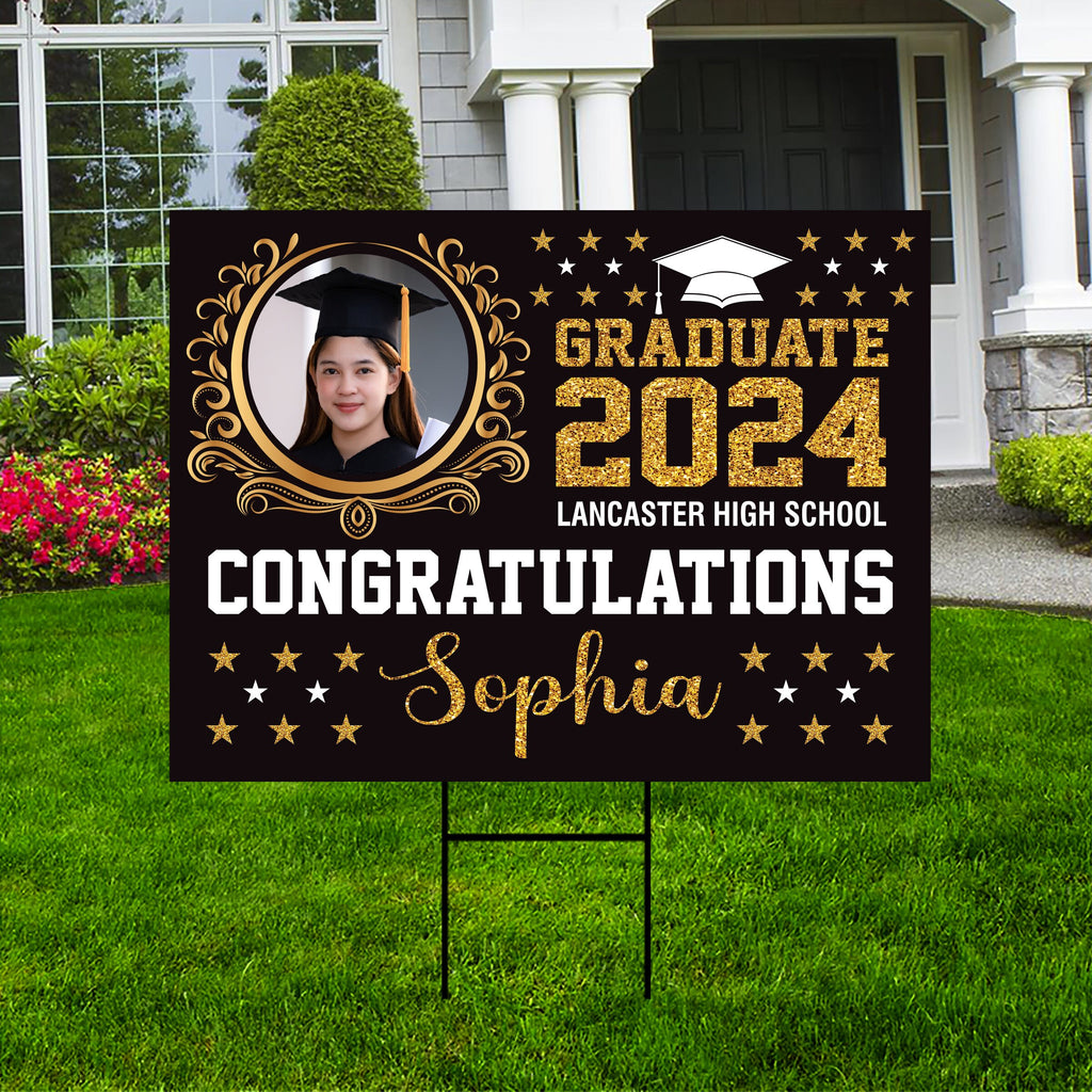 Personalized Graduation Yard Sign 2024 with Photo High School College Grad Sign Class of 2024 Custom Graduation Yard Sign with Metal H-Stake