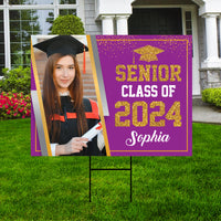 Personalized Graduation Yard Sign 2024 with Photo, 2024 Senior Grad Sign, Class of 2024, Custom Graduation 2024 Yard Sign with Metal H-Stake