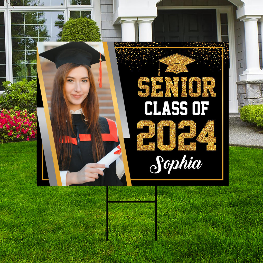 Personalized Graduation Yard Sign 2024 with Photo, 2024 Senior Grad Sign, Class of 2024, Custom Graduation 2024 Yard Sign with Metal H-Stake