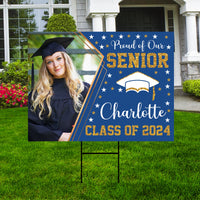 Personalized Graduation Yard Sign 2024 with Photo, 2024 Senior Grad Sign, Class of 2024, Custom Graduation 2024 Yard Sign with Metal H-Stake