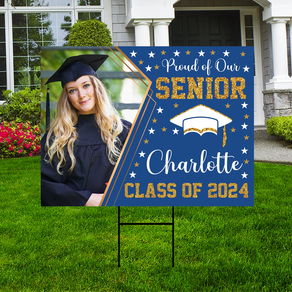 Personalized Graduation Yard Sign 2025 with Photo, 2025 Senior Grad Sign, Class of 2025, Custom Graduation 2025 Yard Sign with Metal H-Stake