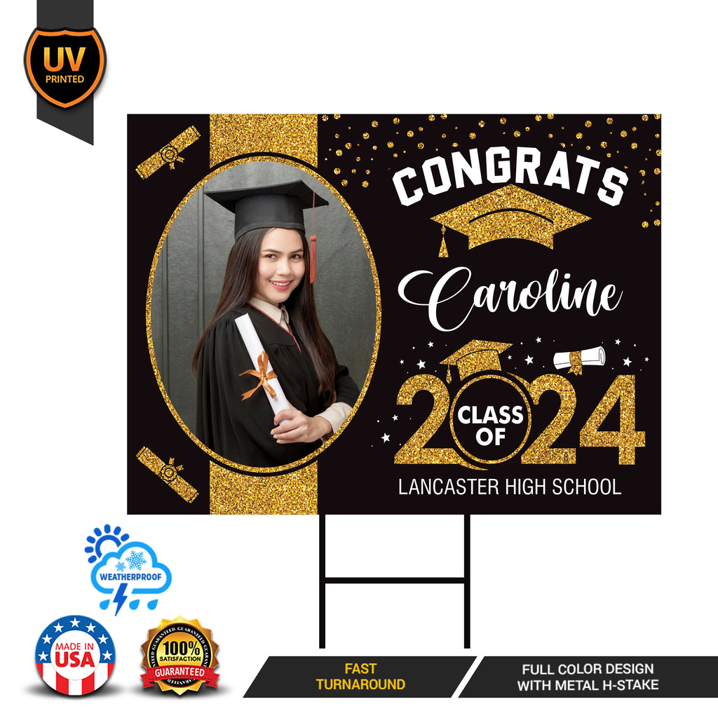 Personalized Graduation Yard Sign 2024 with Photo, 2024 Senior Grad Sign, Class of 2024, Custom Graduation 2024 Yard Sign with Metal H-Stake