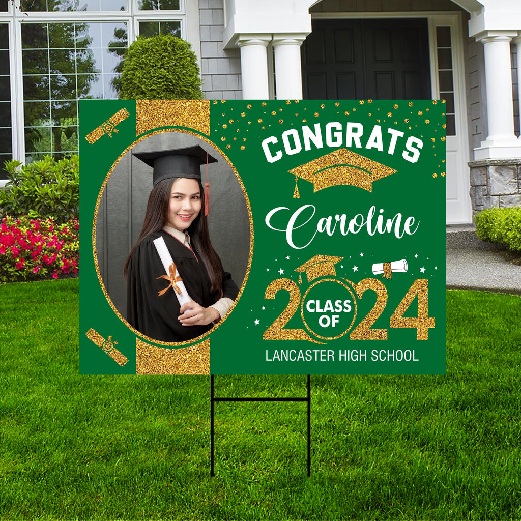 Personalized Graduation Yard Sign 2024 with Photo, 2024 Senior Grad Sign, Class of 2024, Custom Graduation 2024 Yard Sign with Metal H-Stake