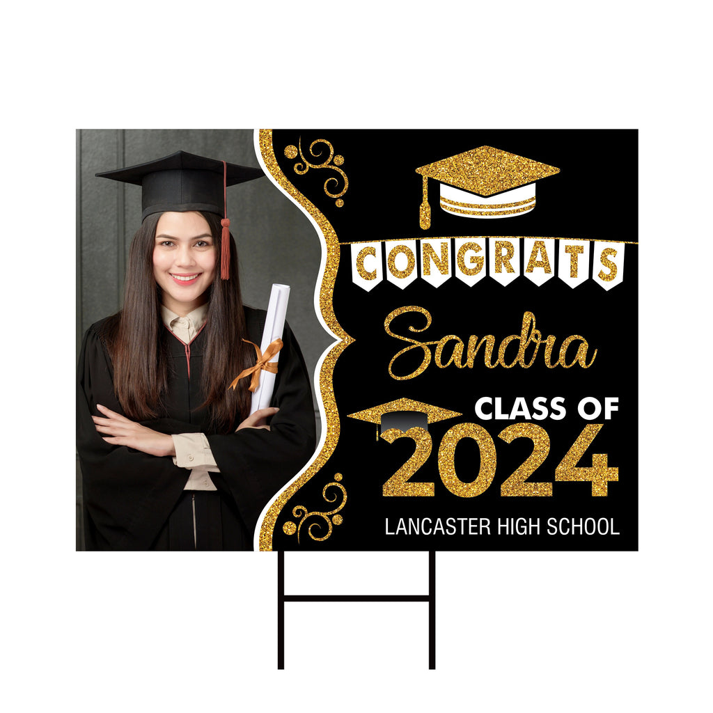 Personalized Graduation Yard Sign 2024 with Photo, 2024 Senior Grad Sign, Class of 2024, Custom Graduation 2024 Yard Sign with Metal H-Stake