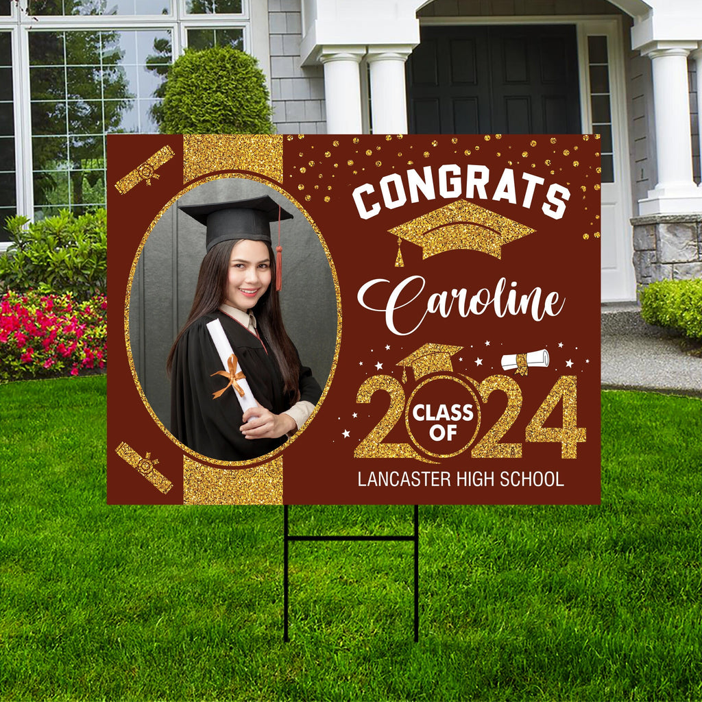 Personalized Graduation Yard Sign 2024 with Photo, 2024 Senior Grad Sign, Class of 2024, Custom Graduation 2024 Yard Sign with Metal H-Stake