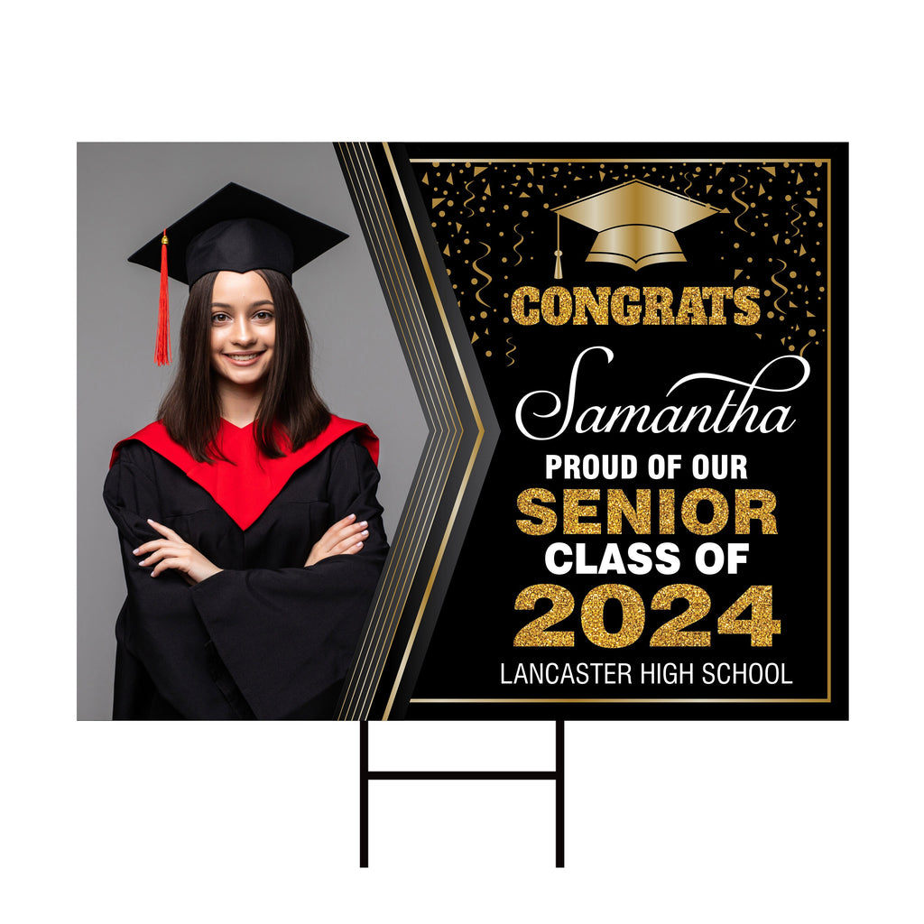 Personalized Graduation Yard Sign 2024 with Photo - Grad Sign, Class of 2024, Custom Graduation 2024 Yard Sign with Metal H-Stake