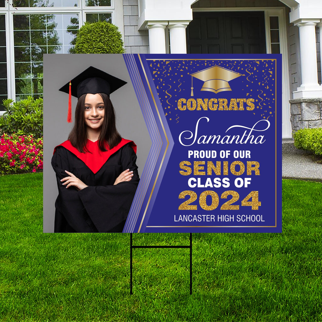 Personalized Graduation Yard Sign 2024 with Photo - Grad Sign, Class of 2024, Custom Graduation 2024 Yard Sign with Metal H-Stake