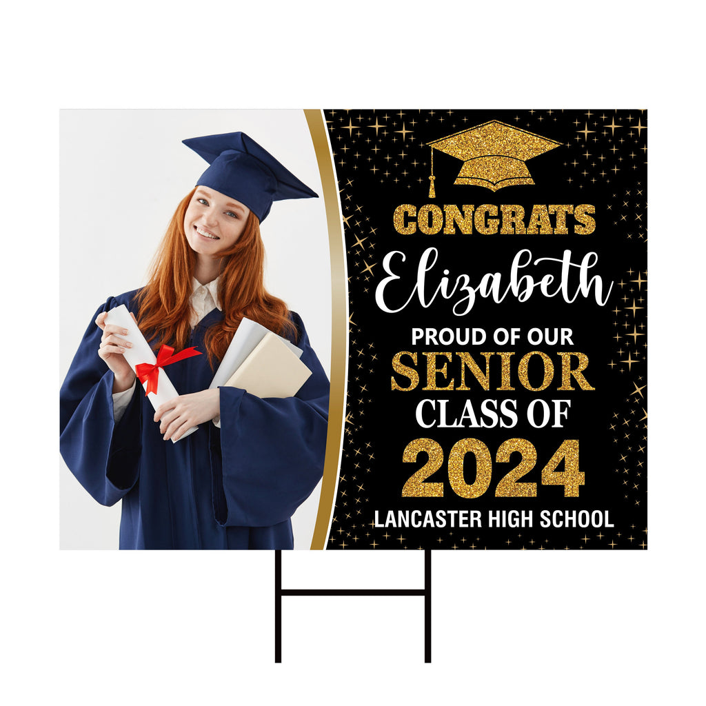 Personalized Graduation Yard Sign 2024 with Photo - Grad Sign, Class of 2024, Custom Graduation 2024 Yard Sign with Metal H-Stake