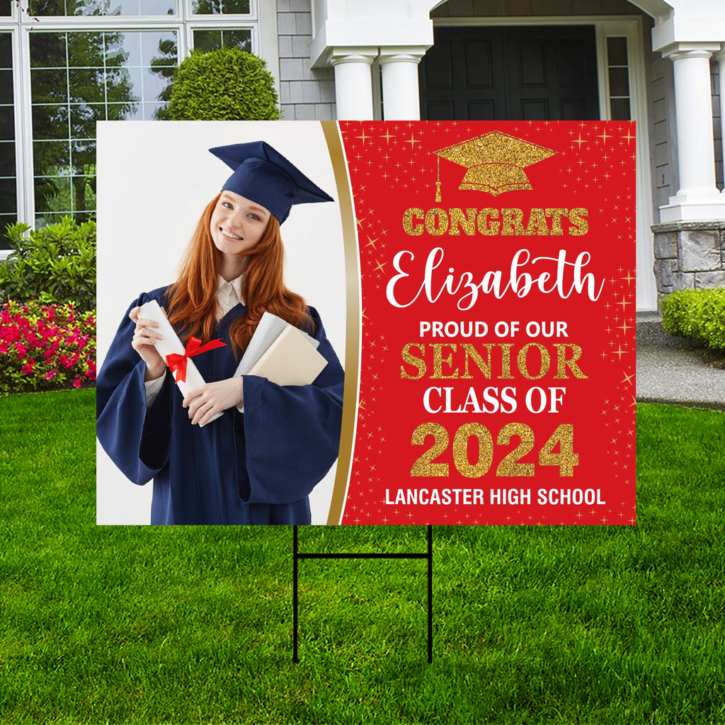 Personalized Graduation Yard Sign 2024 with Photo - Grad Sign, Class of 2024, Custom Graduation 2024 Yard Sign with Metal H-Stake