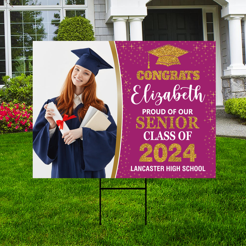 Personalized Graduation Yard Sign 2025 with Photo - Grad Sign, Class of 2025, Custom Graduation 2025 Yard Sign with Metal H-Stake