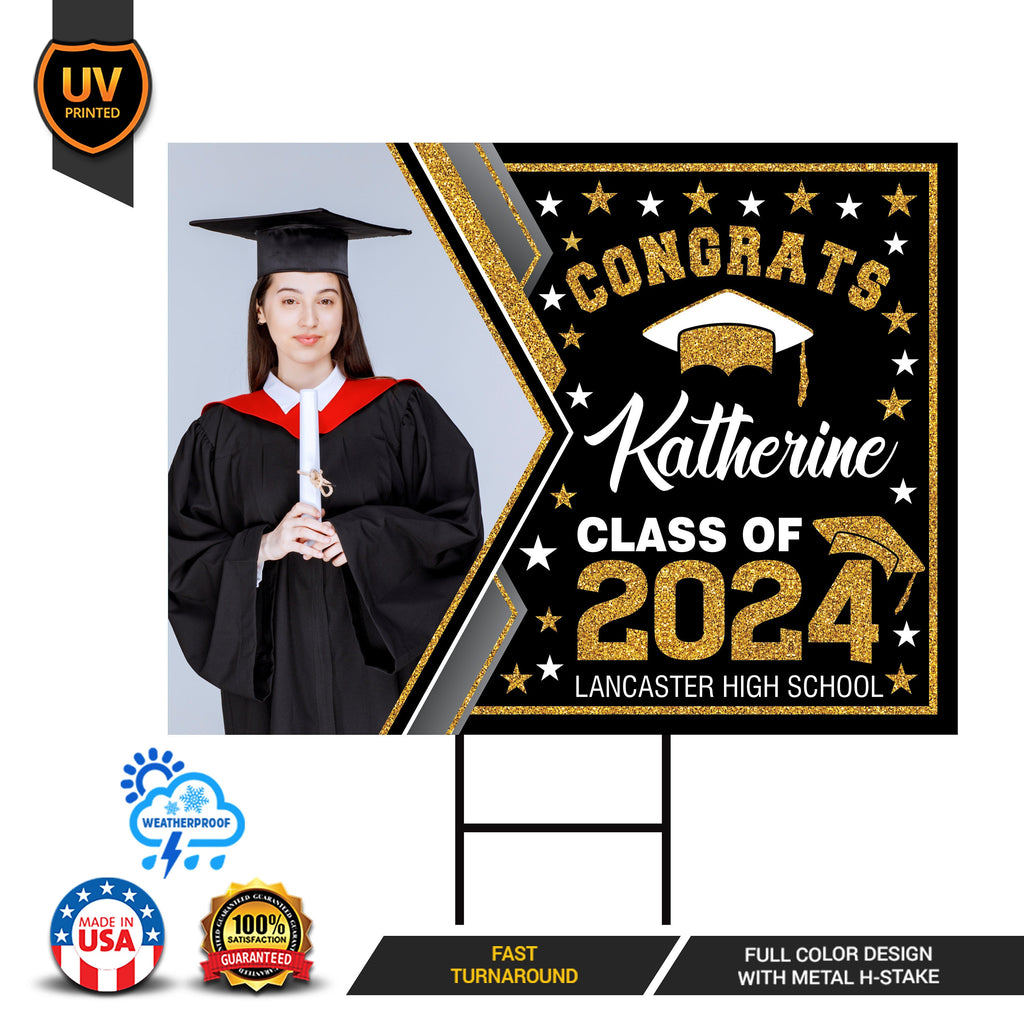 Personalized Graduation Yard Sign 2024 with Photo - Grad Sign, Class of 2024, Custom Graduation 2024 Yard Sign with Metal H-Stake