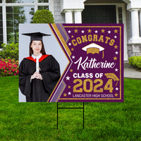 Personalized Graduation Yard Sign 2024 with Photo - Grad Sign, Class of 2024, Custom Graduation 2024 Yard Sign with Metal H-Stake