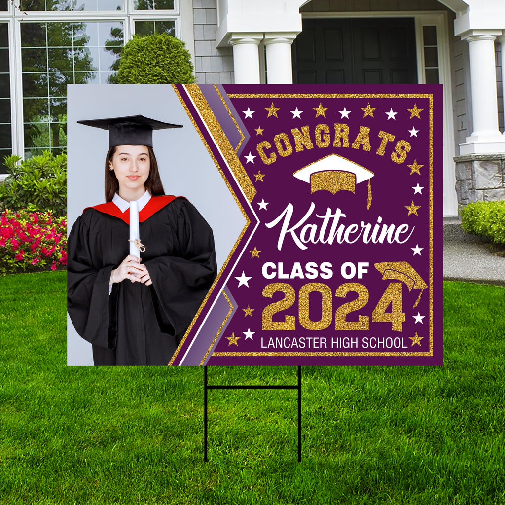 Personalized Graduation Yard Sign 2025 with Photo - Grad Sign, Class of 2025, Custom Graduation 2025 Yard Sign with Metal H-Stake