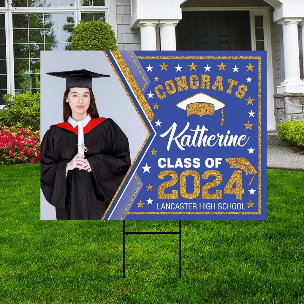 Personalized Graduation Yard Sign 2025 with Photo - Grad Sign, Class of 2025, Custom Graduation 2025 Yard Sign with Metal H-Stake