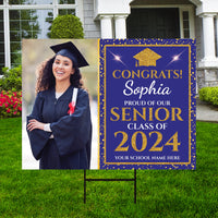 Personalized Graduation Yard Sign 2024 with Photo - Grad Sign, Class of 2024, Custom Graduation 2024 Yard Sign with Metal H-Stake