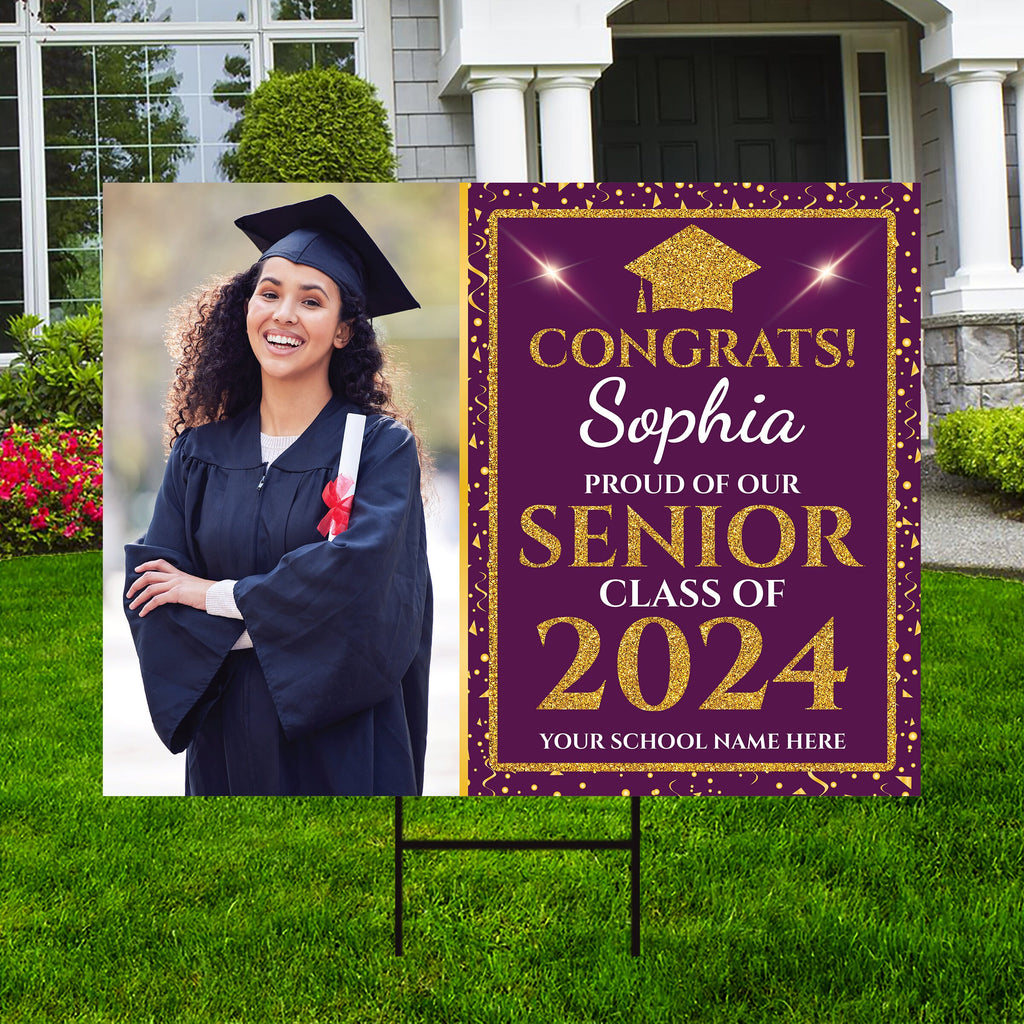 Personalized Graduation Yard Sign 2025 with Photo - Grad Sign, Class of 2025, Custom Graduation 2025 Yard Sign with Metal H-Stake