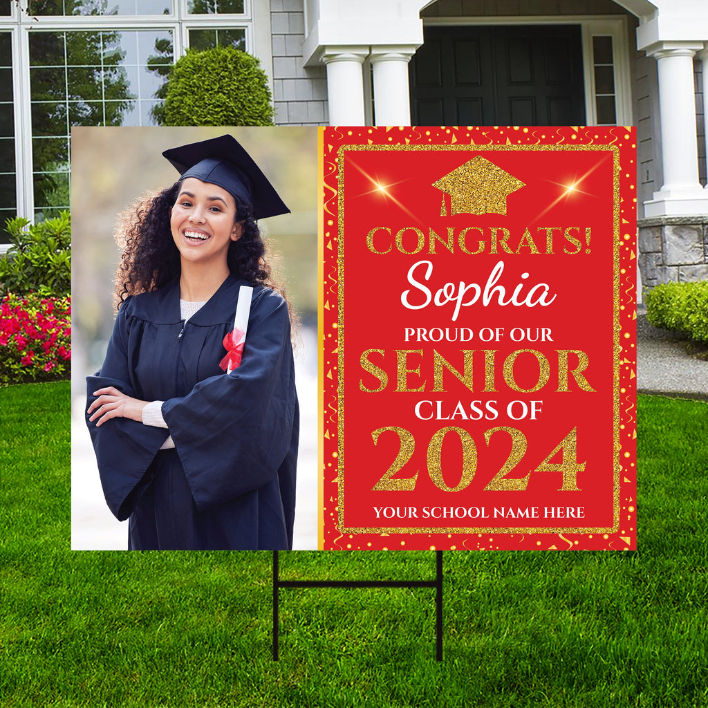 Personalized Graduation Yard Sign 2024 with Photo - Grad Sign, Class of 2024, Custom Graduation 2024 Yard Sign with Metal H-Stake