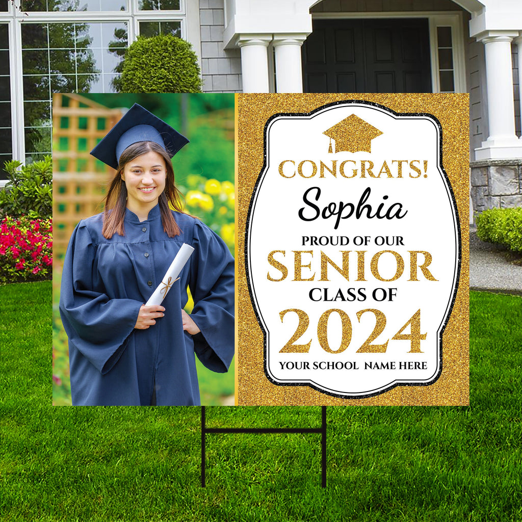 Personalized Graduation Yard Sign 2024 with Photo - Grad Sign, Class of 2024, Custom Graduation 2024 Yard Sign with Metal H-Stake