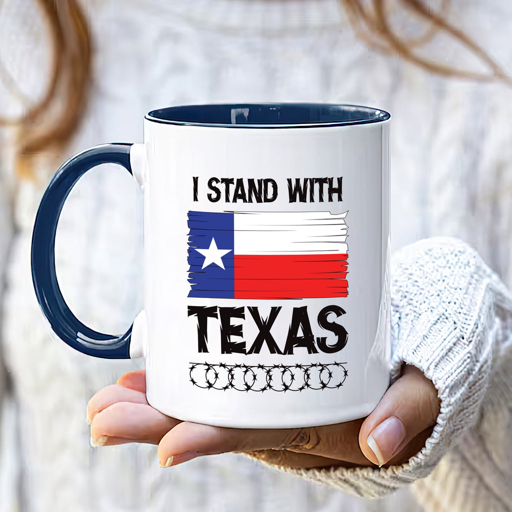 I Stand with Texas Coffee Mug, Support Texas Mug, Barbed Wire Patriotic Cup, Come and Take It Texas Flag Mug, Texas Border Coffee Cup