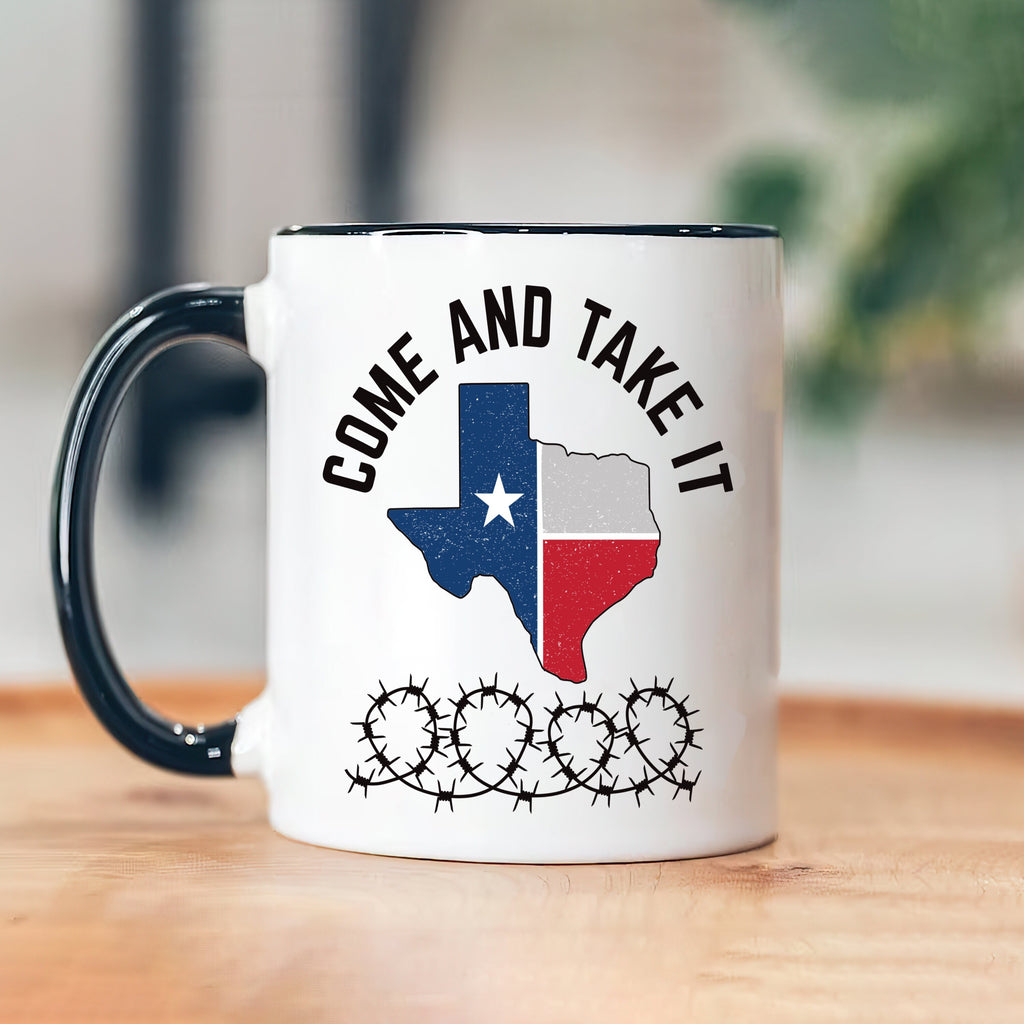 I Stand with Texas Coffee Mug, Support Texas Mug, Barbed Wire Patriotic Cup, Come and Take It Texas Flag Mug, Texas Border Coffee Cup