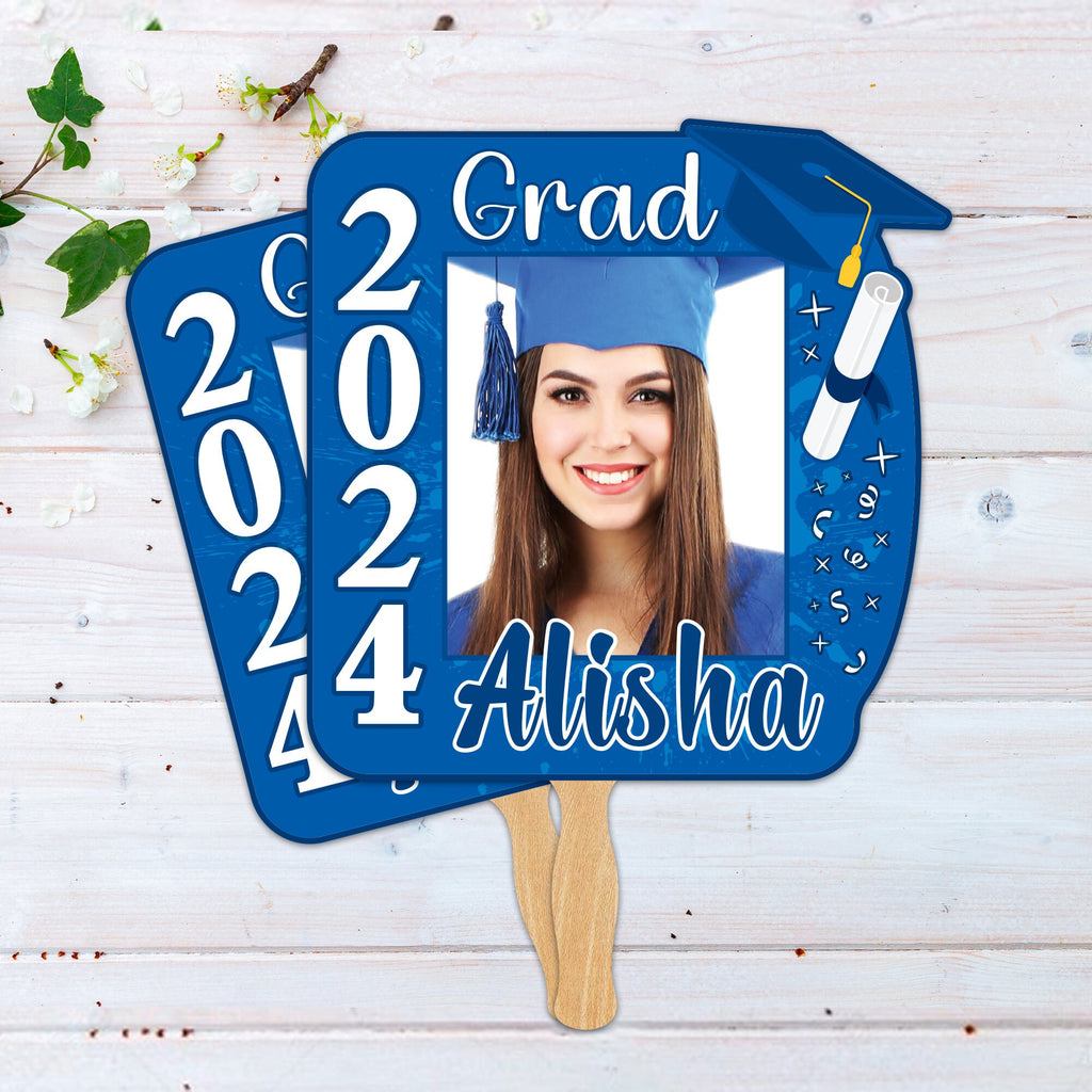 Custom Face Fans With Wooden Handle, Graduation Head, Grad Face Fans, Class of 2024 Head Fans, Graduation Faces on a Stick