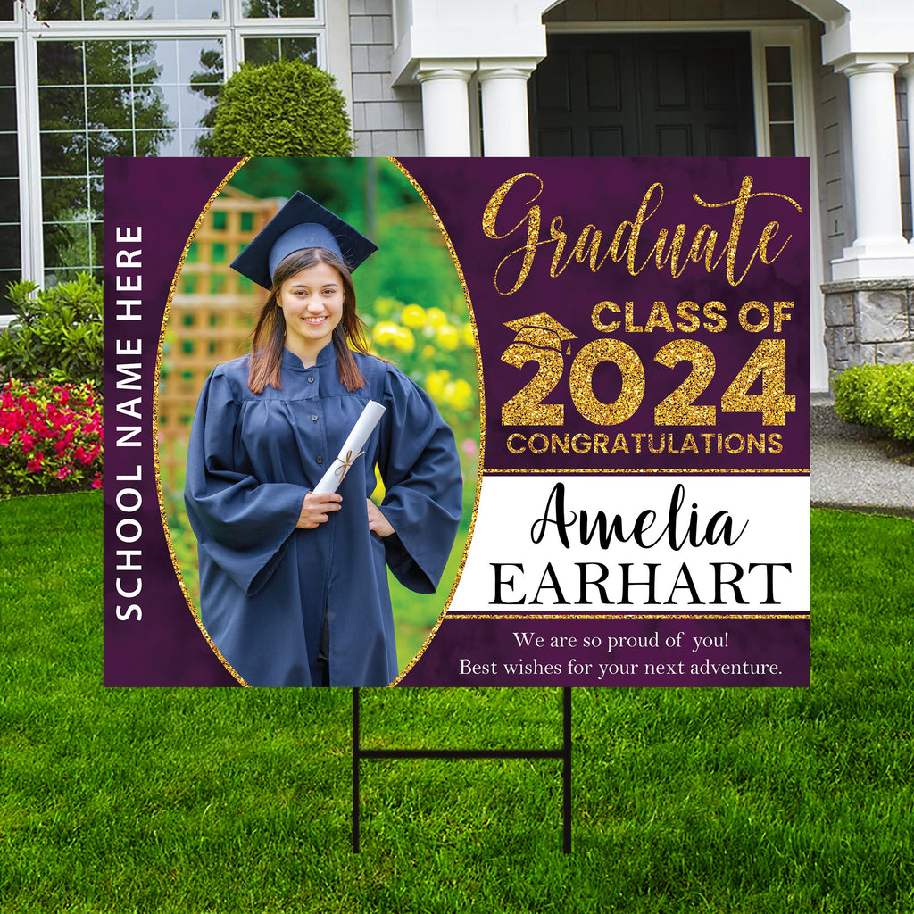 Personalized Graduation Yard Sign 2024 with Photo - Grad Sign, Class of 2024, Custom Graduation 2024 Yard Sign with Metal H-Stake