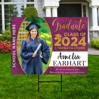 Personalized Graduation Yard Sign 2024 with Photo - Grad Sign, Class of 2024, Custom Graduation 2024 Yard Sign with Metal H-Stake