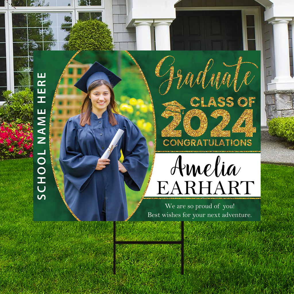 Personalized Graduation Yard Sign 2024 with Photo - Grad Sign, Class of 2024, Custom Graduation 2024 Yard Sign with Metal H-Stake