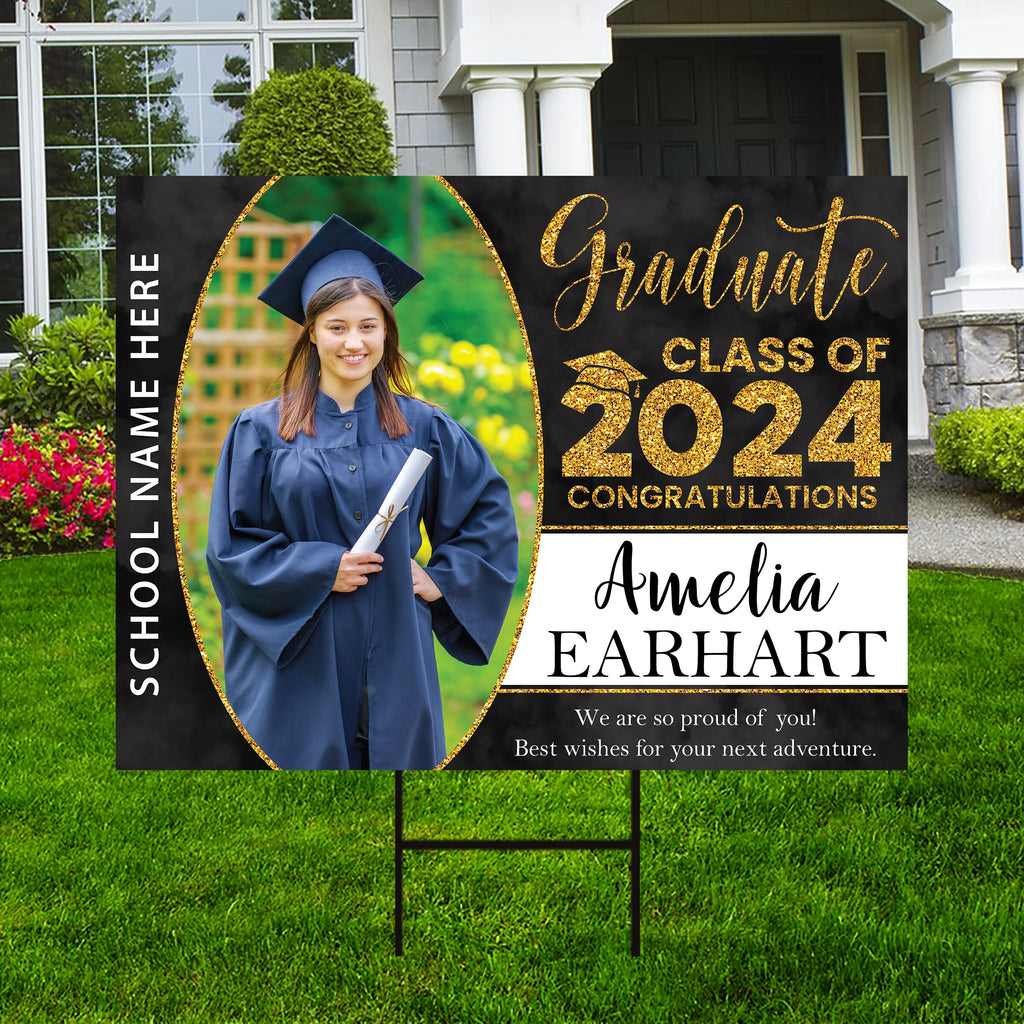 Personalized Graduation Yard Sign 2024 with Photo - Grad Sign, Class of 2024, Custom Graduation 2024 Yard Sign with Metal H-Stake