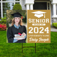 Personalized Graduation Yard Sign 2024 with Photo, 2024 Senior Grad Sign, Class of 2024, Custom Graduation 2024 Yard Sign with Metal H-Stake