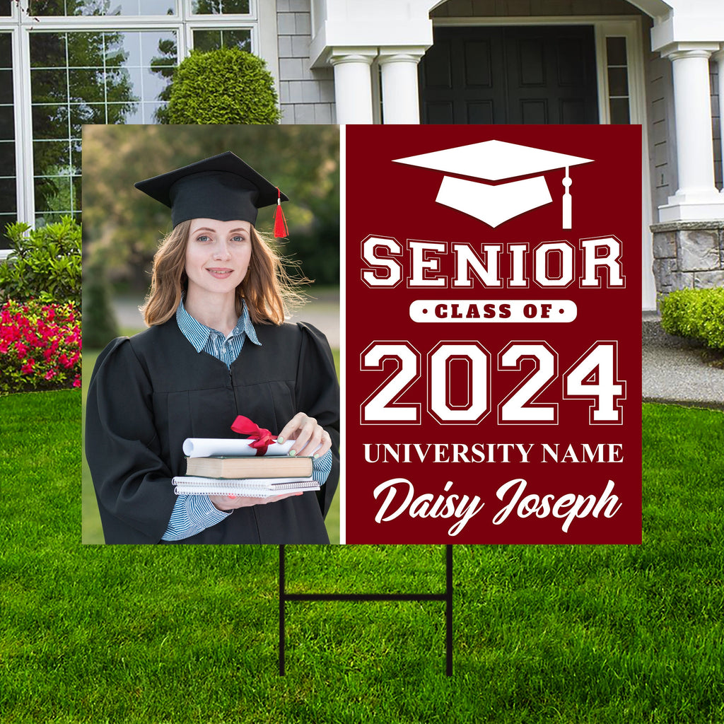 Personalized Graduation Yard Sign 2025 with Photo, 2025 Senior Grad Sign, Class of 2025, Custom Graduation 2025 Yard Sign with Metal H-Stake