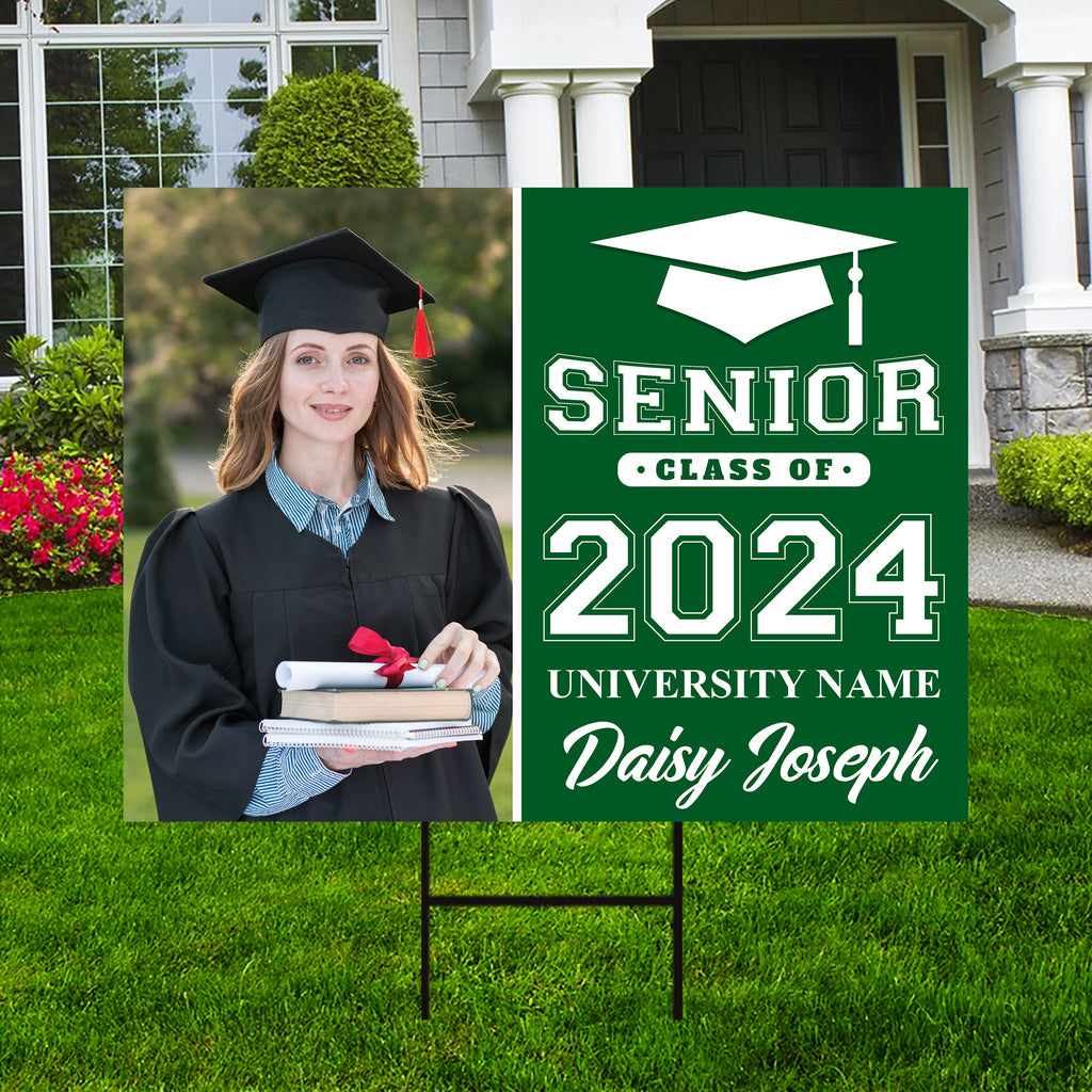 Personalized Graduation Yard Sign 2024 with Photo, 2024 Senior Grad Sign, Class of 2024, Custom Graduation 2024 Yard Sign with Metal H-Stake