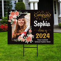 Personalized Graduation Yard Sign 2024 with Photo, 2024 Senior Grad Sign, Class of 2024, Custom Graduation 2024 Yard Sign with Metal H-Stake