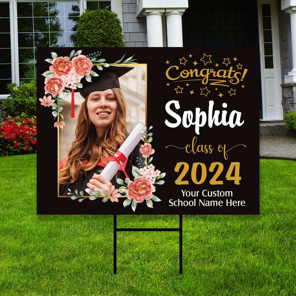 Personalized Graduation Yard Sign 2025 with Photo, 2025 Senior Grad Sign, Class of 2025, Custom Graduation 2025 Yard Sign with Metal H-Stake