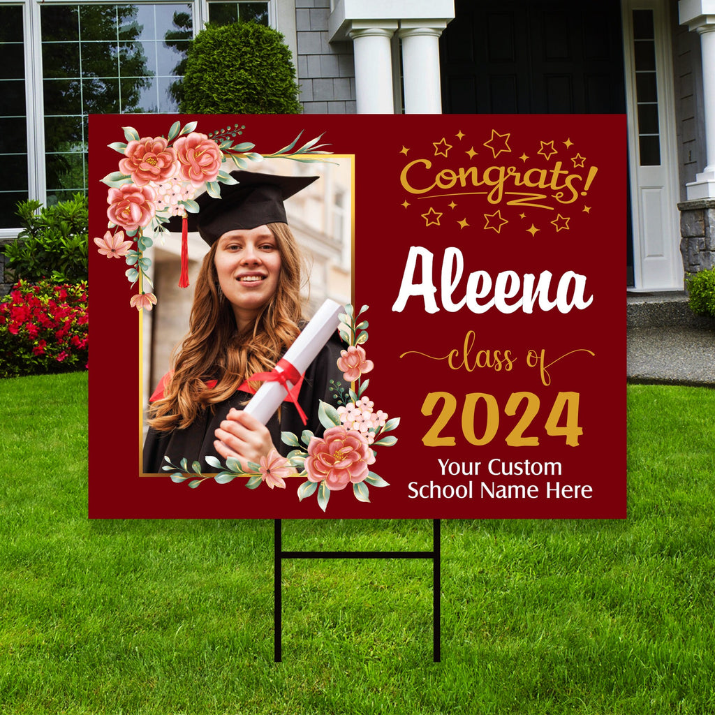 Personalized Graduation Yard Sign 2024 with Photo, 2024 Senior Grad Sign, Class of 2024, Custom Graduation 2024 Yard Sign with Metal H-Stake