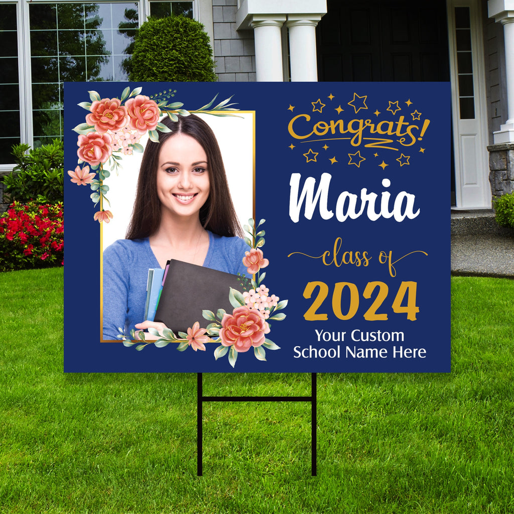 Personalized Graduation Yard Sign 2025 with Photo, 2025 Senior Grad Sign, Class of 2025, Custom Graduation 2025 Yard Sign with Metal H-Stake