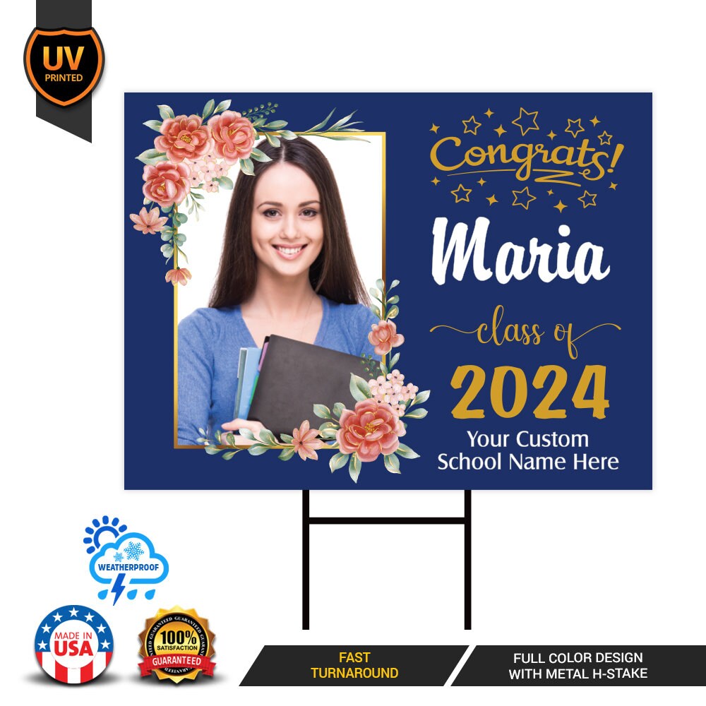 Personalized Graduation Yard Sign 2025 with Photo, 2025 Senior Grad Sign, Class of 2025, Custom Graduation 2025 Yard Sign with Metal H-Stake