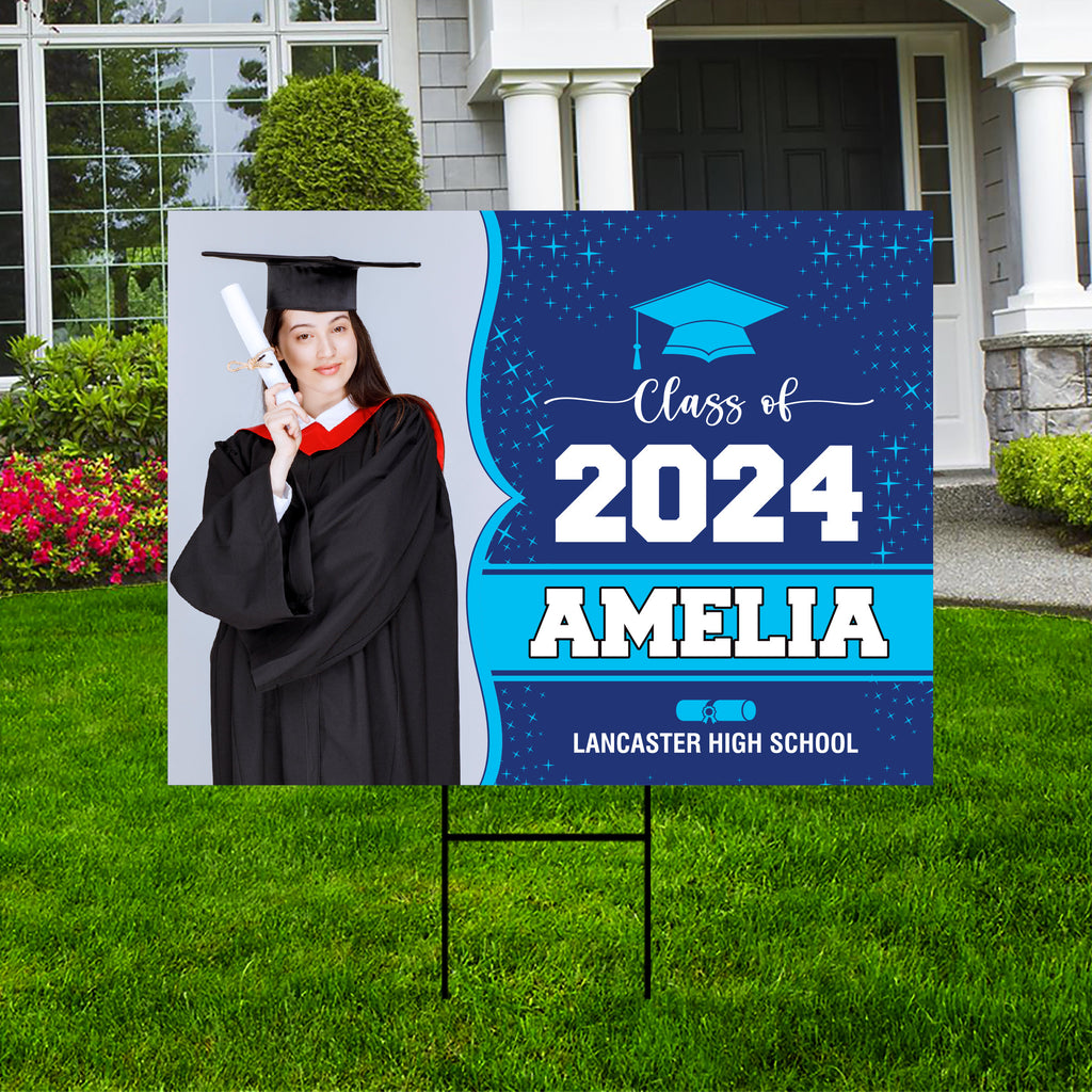 Personalized Graduation Yard Sign 2025 with Photo - Grad Sign, Class of 2025, Custom Name Graduation 2025 Yard Sign with Metal H-Stake