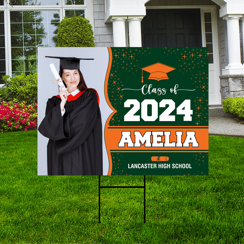 Personalized Graduation Yard Sign 2024 with Photo - Grad Sign, Class of 2024, Custom Name Graduation 2024 Yard Sign with Metal H-Stake