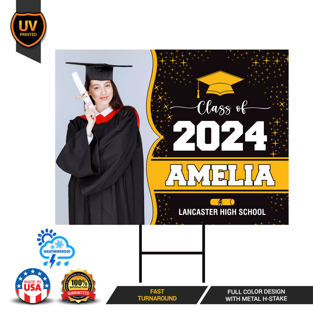 Personalized Graduation Yard Sign 2024 with Photo - Grad Sign, Class of 2024, Custom Name Graduation 2024 Yard Sign with Metal H-Stake