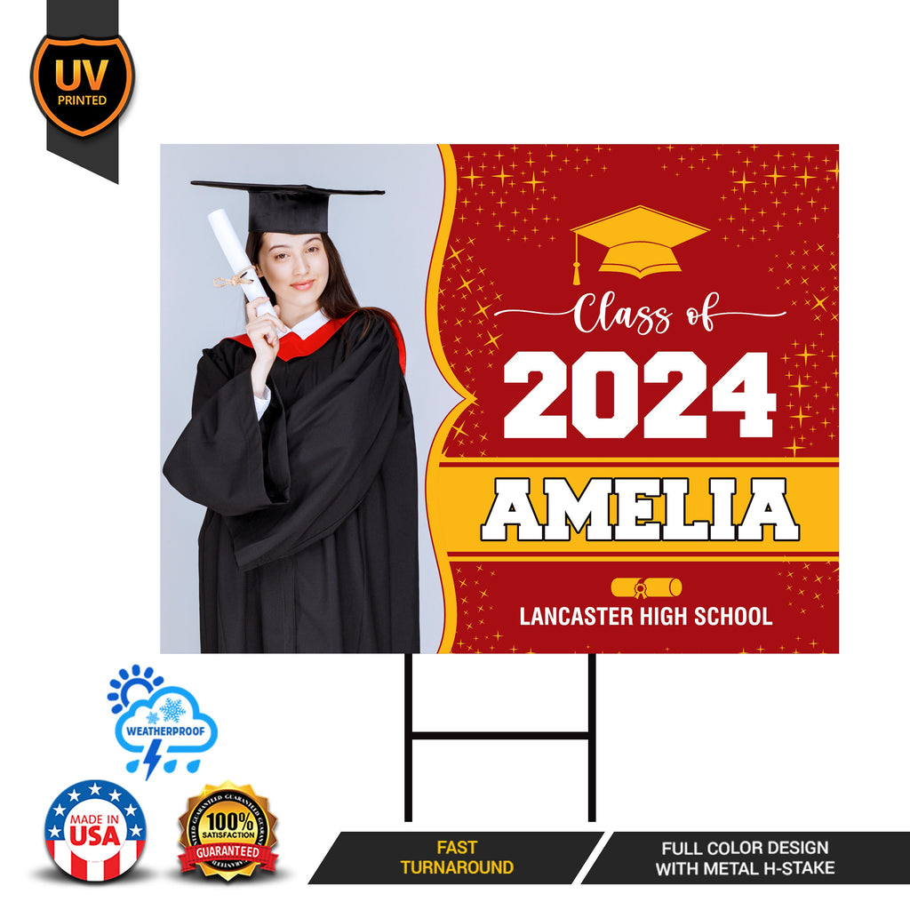 Personalized Graduation Yard Sign 2024 with Photo - Grad Sign, Class of 2024, Custom Name Graduation 2024 Yard Sign with Metal H-Stake