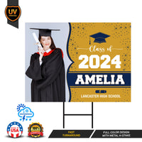 Personalized Graduation Yard Sign 2024 with Photo - Grad Sign, Class of 2024, Custom Name Graduation 2024 Yard Sign with Metal H-Stake