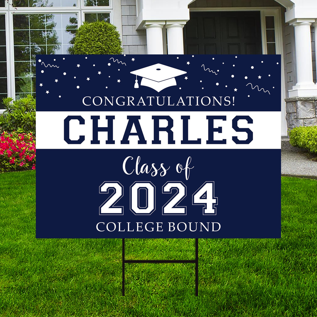 Personalized College Bound Yard Sign, College Bound Sign Logo, Custom Name Graduate College University Bound Yard Sign with Metal H-Stake