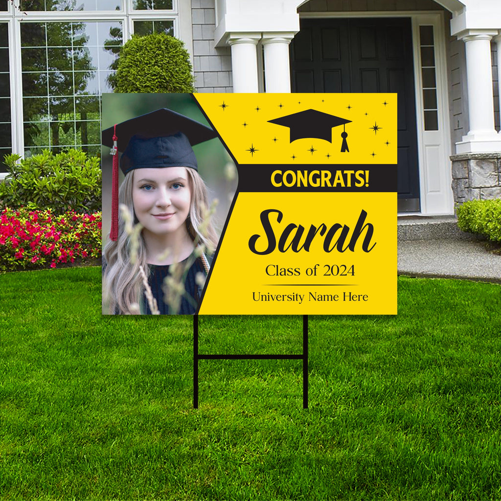 Personalized Graduation Yard Sign 2024 with Photo - Grad Sign, Class of 2024, Custom Graduation 2024 Yard Sign with Metal H-Stake