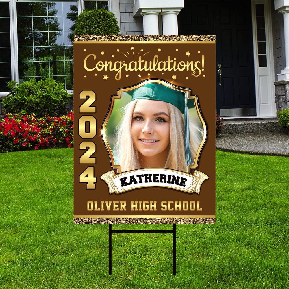 Personalized Graduation Yard Sign 2024 with Photo - Grad Sign, Class of 2024, Custom Graduation 2024 Yard Sign with Metal H-Stake