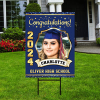 Personalized Graduation Yard Sign 2024 with Photo - Grad Sign, Class of 2024, Custom Graduation 2024 Yard Sign with Metal H-Stake