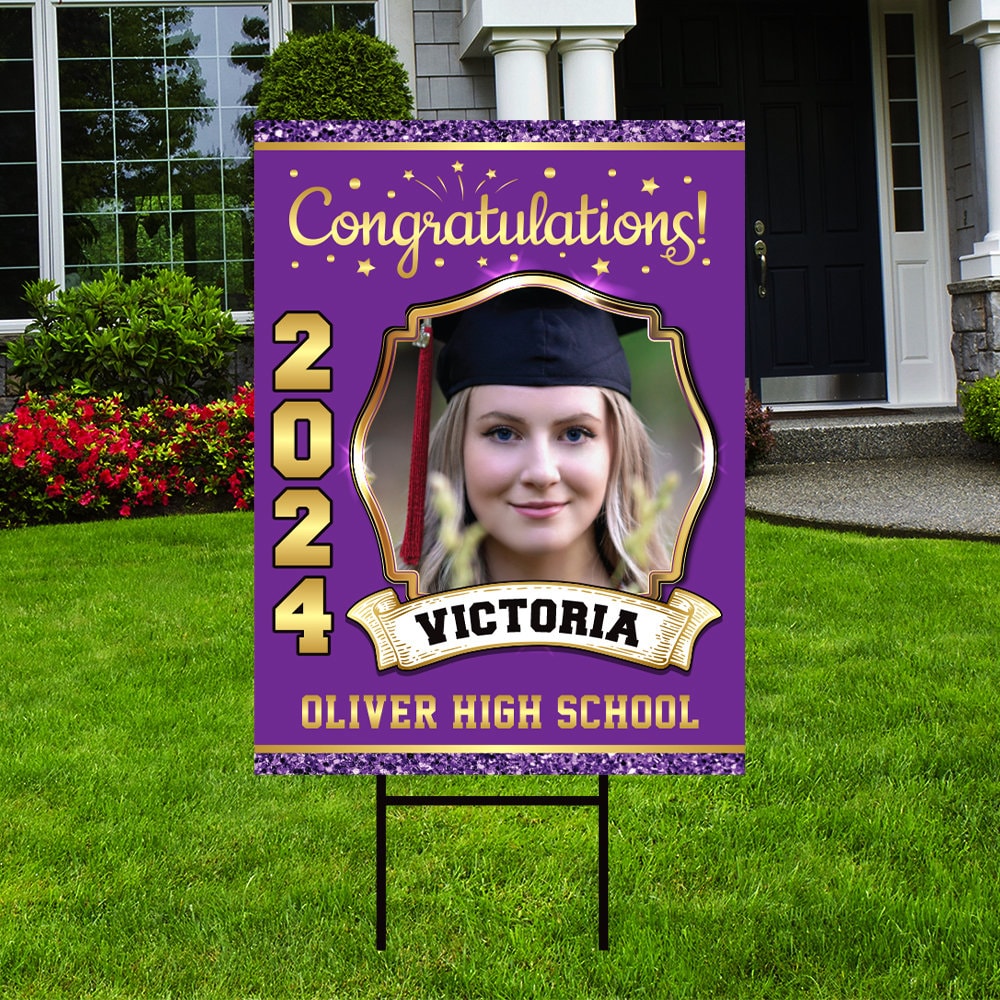 Personalized Graduation Yard Sign 2024 with Photo - Grad Sign, Class of 2024, Custom Graduation 2024 Yard Sign with Metal H-Stake