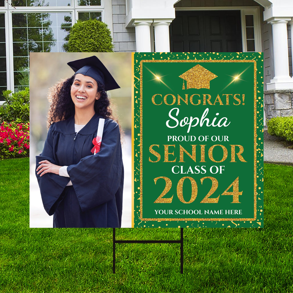 Personalized Graduation Yard Sign 2025 with Photo - Grad Sign, Class of 2025, Custom Graduation 2025 Yard Sign with Metal H-Stake