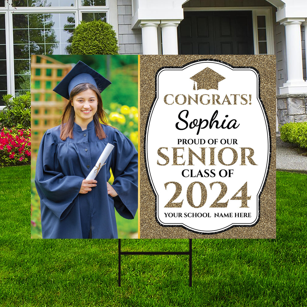 Personalized Graduation Yard Sign 2025 with Photo - Grad Sign, Class of 2025, Custom Graduation 2025 Yard Sign with Metal H-Stake