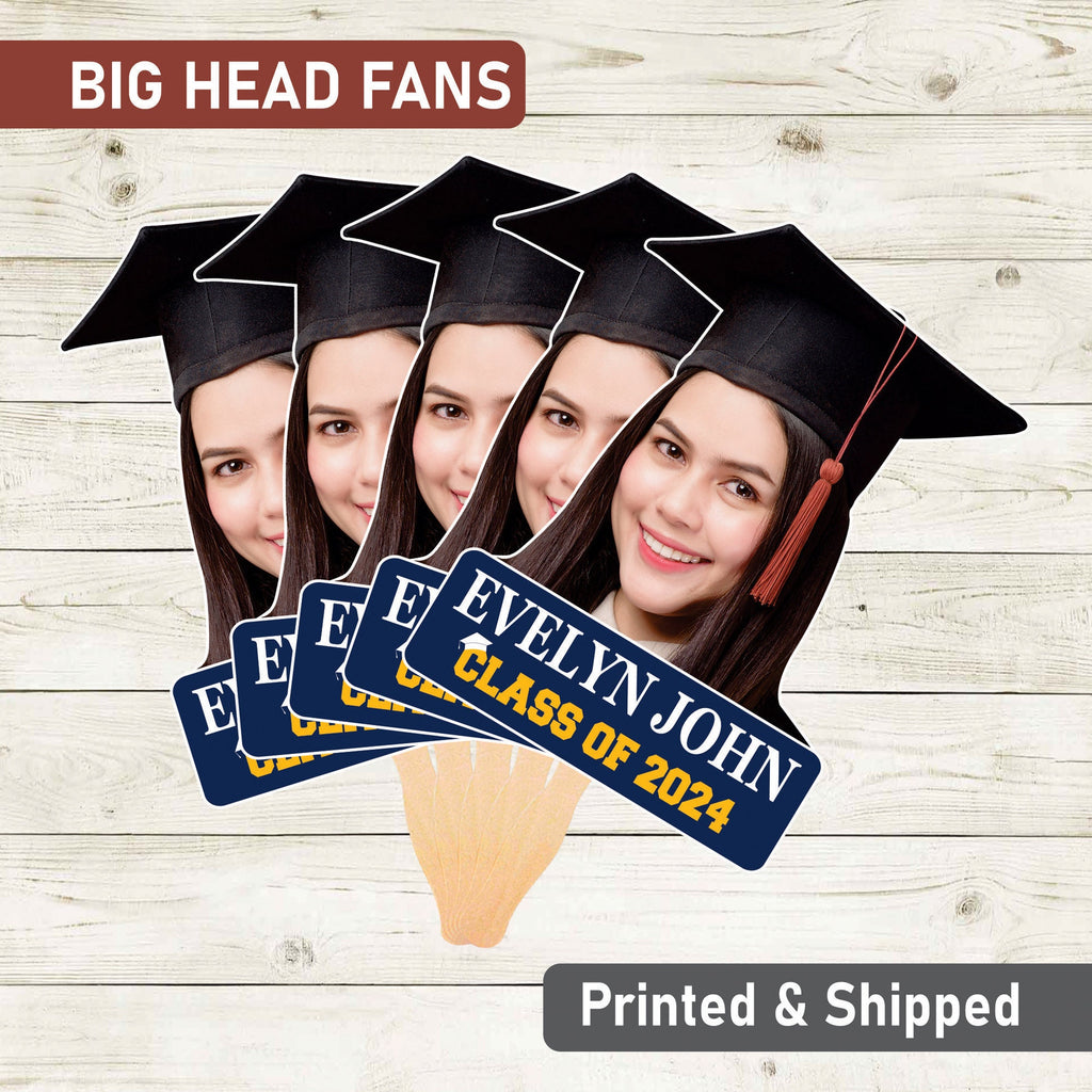 Custom Face Fans With Wooden Handle, Graduation Head, Grad Face Fans, Class of 2024 Head Fans, Graduation Faces on a Stick